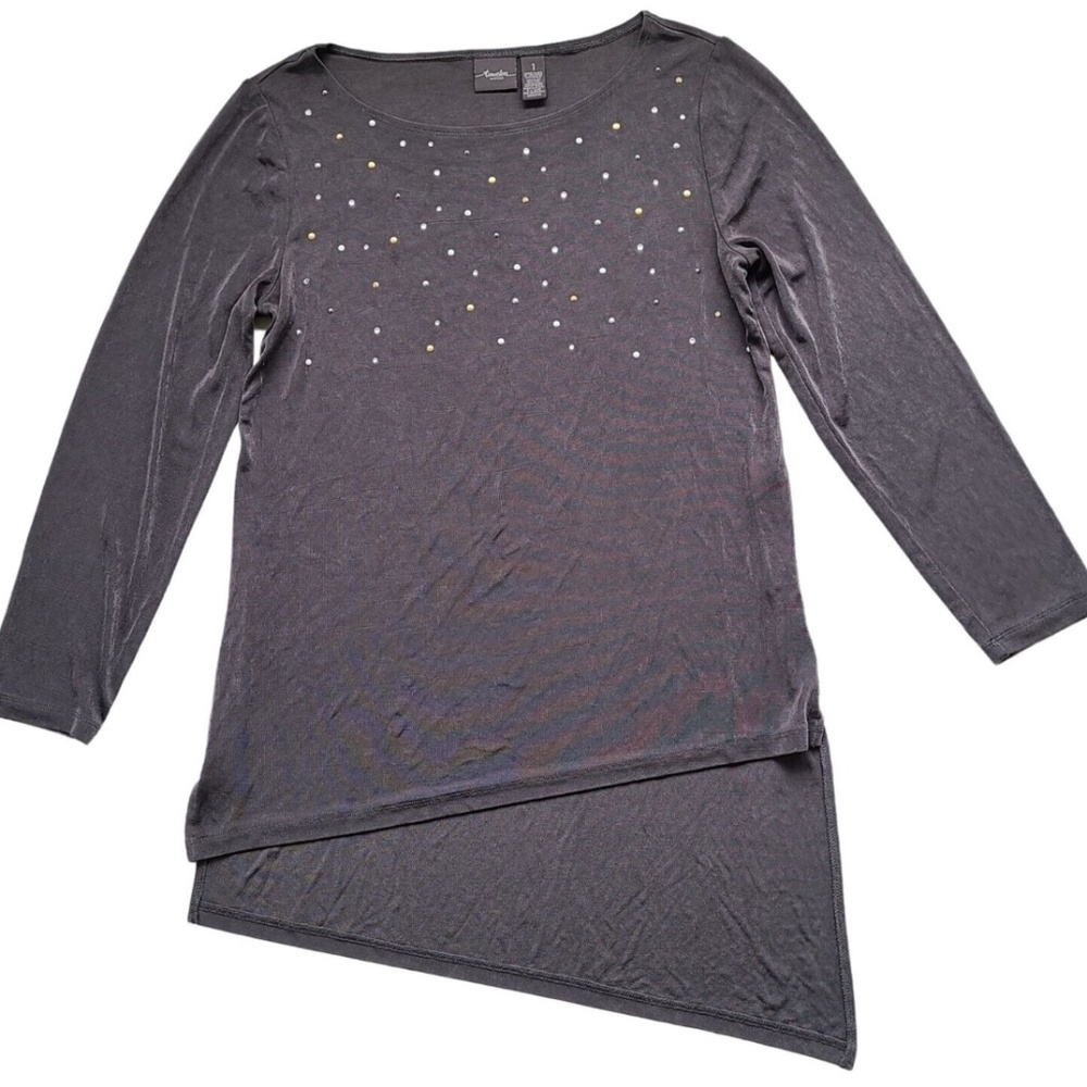 Travelers by Chico's Top Tunic-  Stretch Slinky Rhinestone Asymmetric